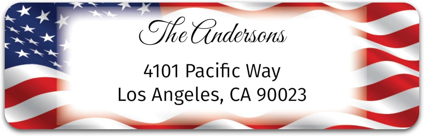 Personalized Patriotic Return Address Labels, Self-Adhesive Address Stickers on Sheets, 50-1000 Labels (Flag Border)