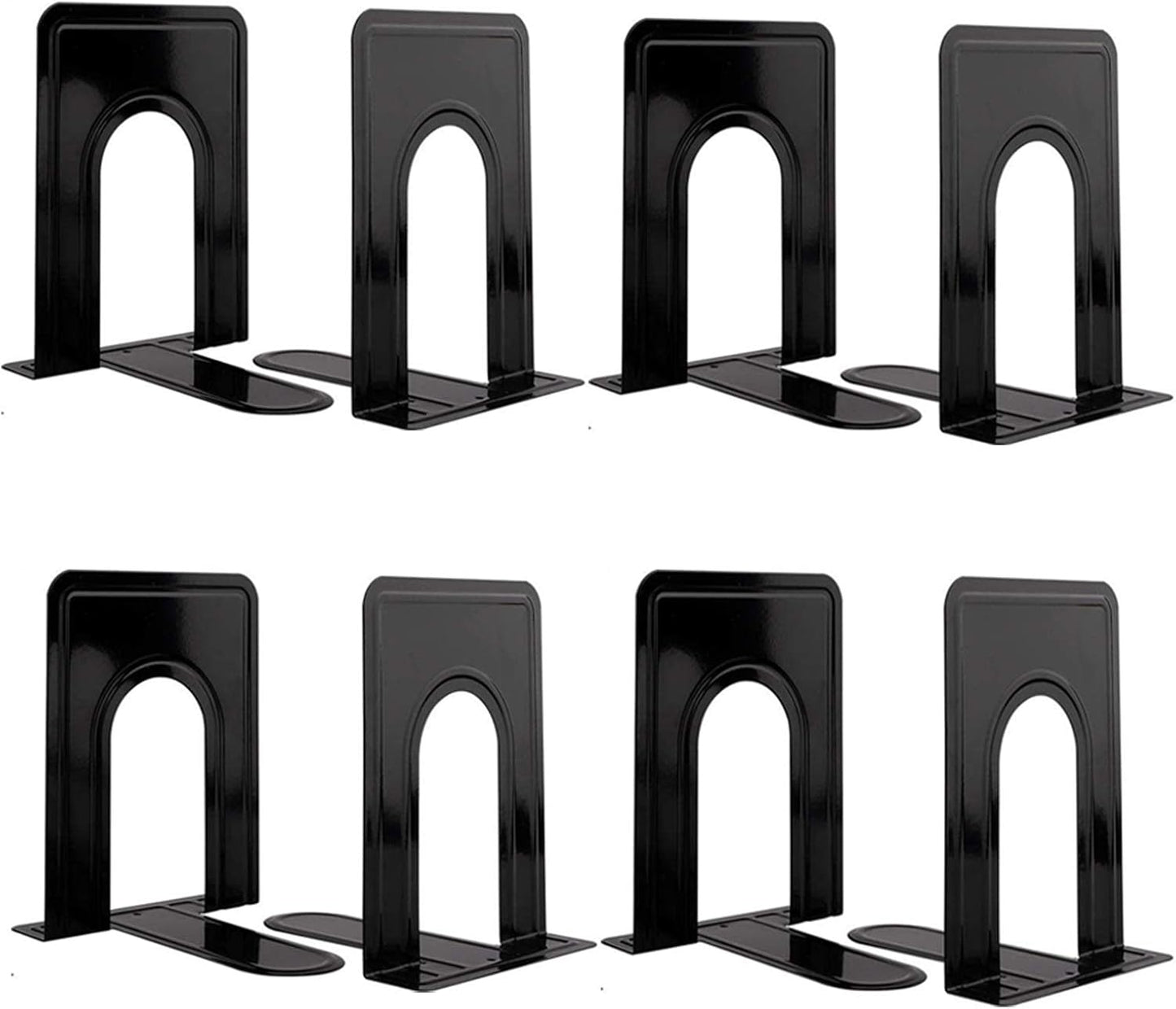 Metal Book Ends for Shelves, Book Shelf Holder Home Decorative, Book Ends for Heavy Books/Movies/CDs, Black 6.5 x 5 x 5.7 in, 4 Pair/ 8 Piece