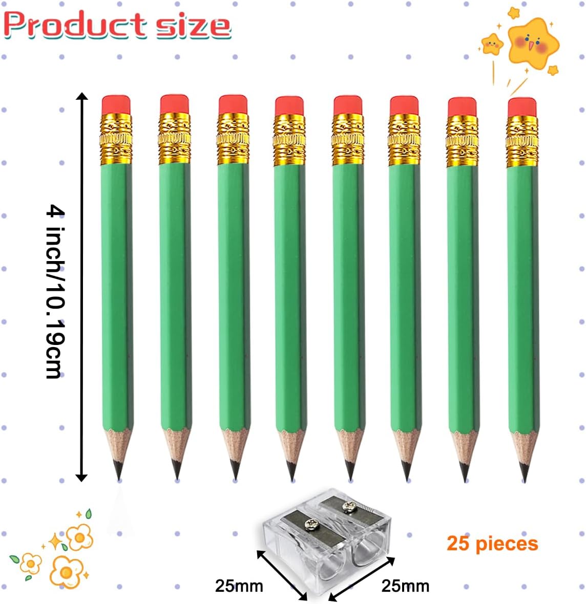Adhere 25pcs Golf Pencils with eraser Hexagon Wooden Pencils Graphite 2B for Golf Event Scoring,Classroom,Wedding,Company Meetings,Pew, Pocket (Light Green)