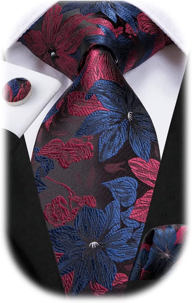 Dubulle Mens Paisley Striped Tie WOVEN Necktie for Men and Handkerchief Cufflinks Set Wedding Formal Business