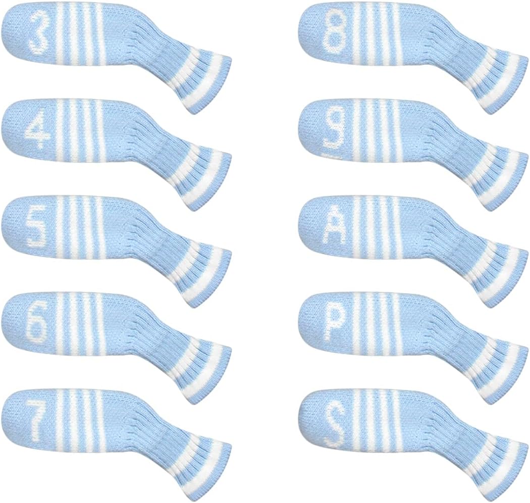 Scott Edward 1/7/10 Pcs Knitted Golf Club Head Covers for Irons Wedge Cuteness and Basically Socks Shape Washable Golf Club Head Protector on Classic Stripes Style，Double Sided Customization