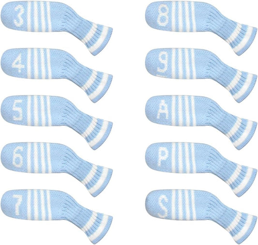 Scott Edward 1/7/10 Pcs Knitted Golf Club Head Covers for Irons Wedge Cuteness and Basically Socks Shape Washable Golf Club Head Protector on Classic Stripes Style，Double Sided Customization