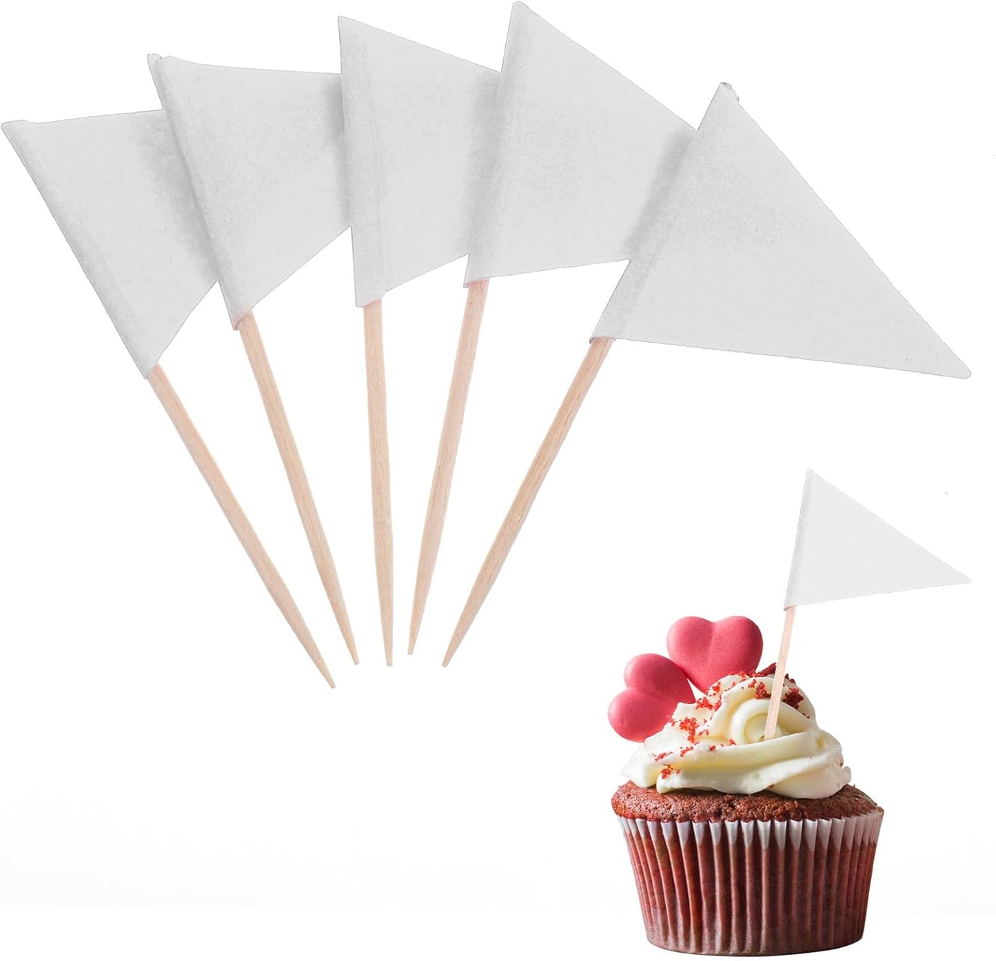 100 Pcs White Flag Cupcake Topper Sticks, Mini Golf Flags Toothpicks for Fruit Salad Masters Party Decorations, Blank White Cupcake Toppers for Appetizers