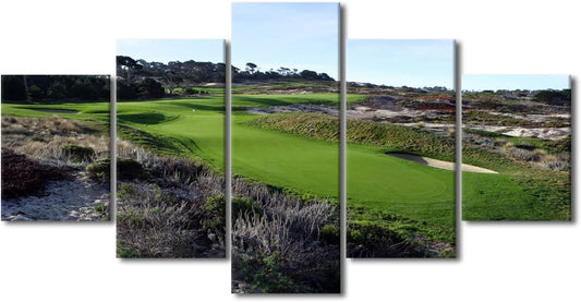 Golf Course Wall Art American Spyglass Hill Golf Course Field Canvas Wall Art Canvas Prints 5 Panels Modern Home Decor for Living Room Bedroom Wall Decor Stretched and Framed Ready to Hang - 60"Wx32"H