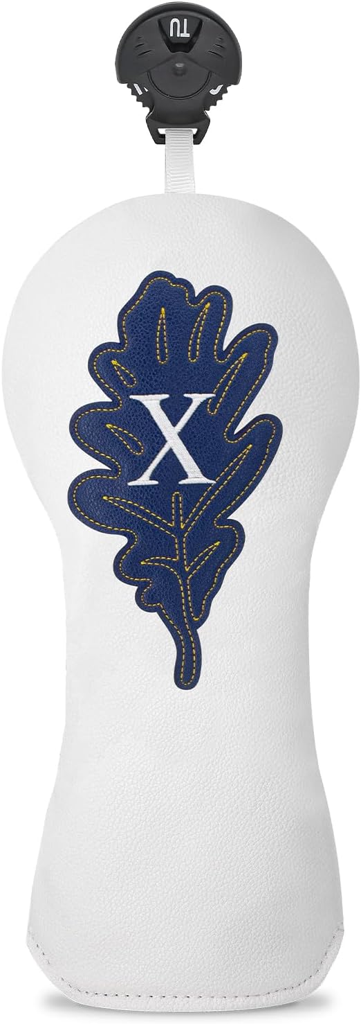 Golf Maple Leaves Head Cover Golf Club White Leather Headcovers Set Fits Driver Fairway Wood Hybrid Utility Putter Iron Wedge Headcover.