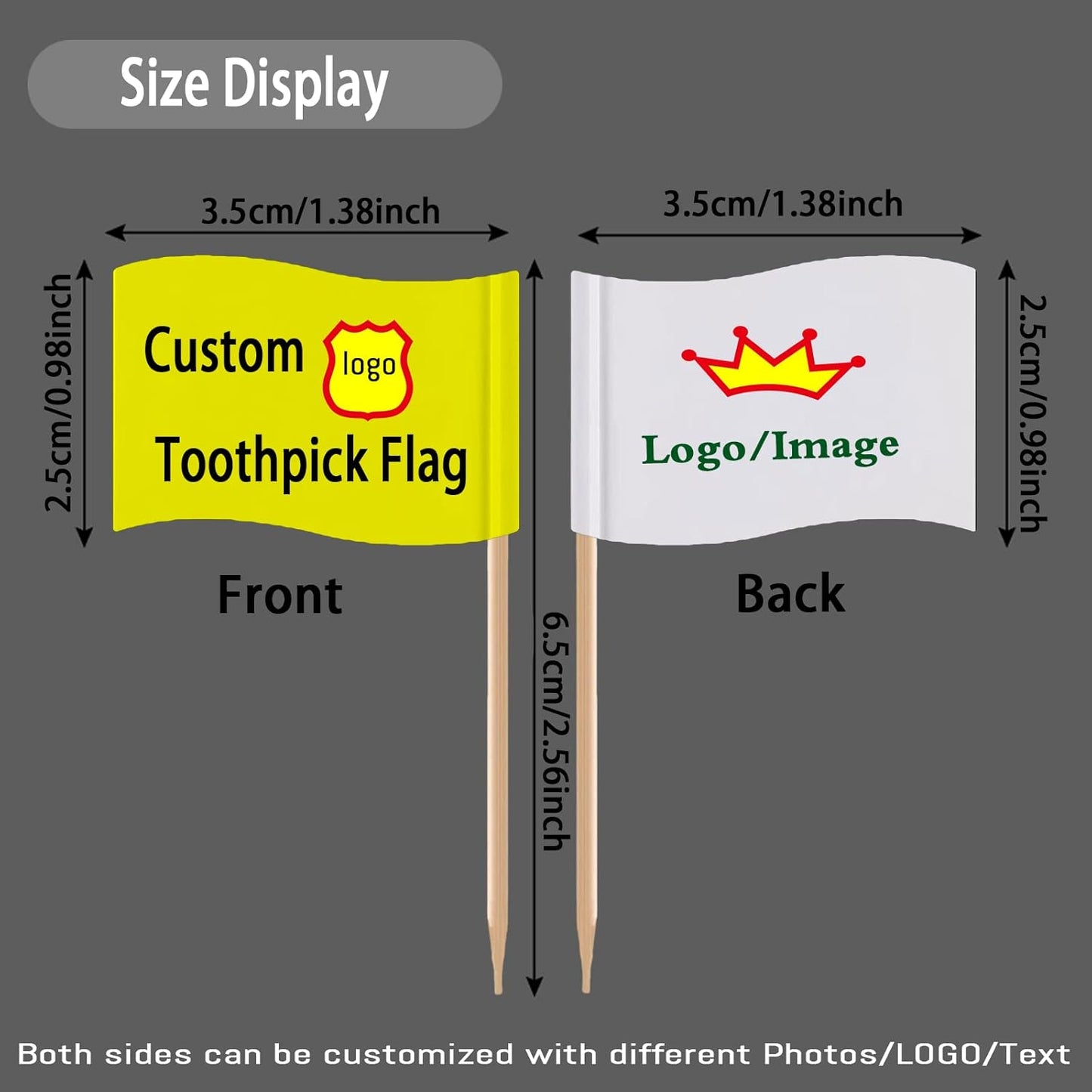 Custom Toothpick Flags with Logo/Photo 100Pcs, Personalized Cheese Markers for Hamburger Cupcakes Toppers Party Decoration Food Labeling -Fluttering