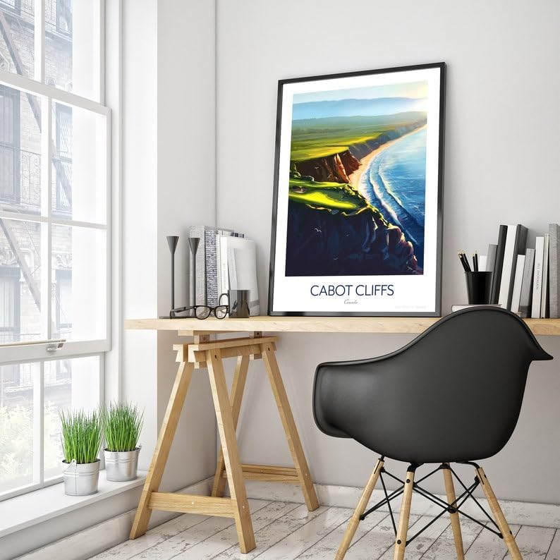 Nationcog Cabot Cliffs Golf Print; 16th Hole - Golf Poster Canada; Coastal Golf Art; Golf Landscape Illustration; Scenic Golf Painting; Luxury Golf Resort Print (Unframed) (9x11)
