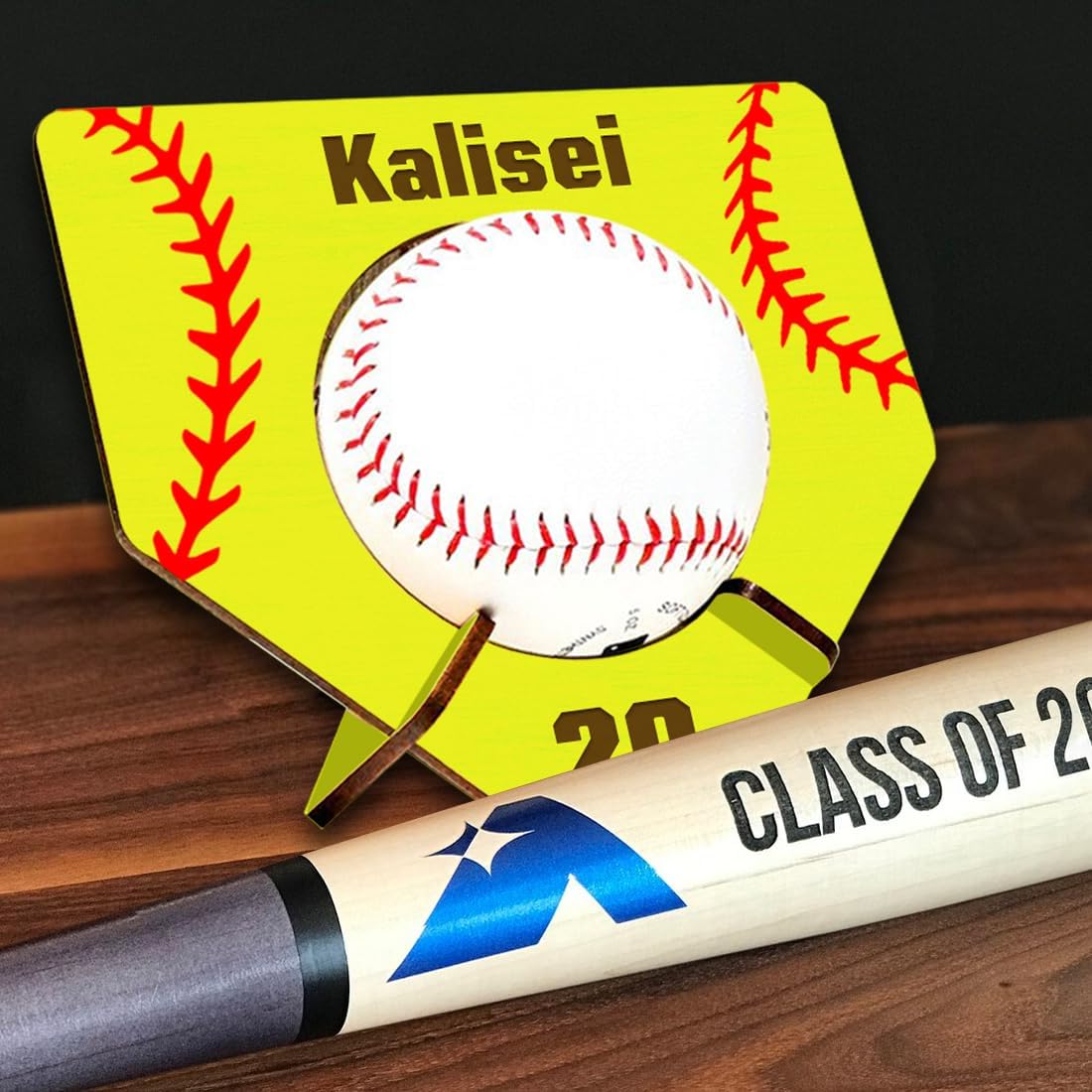 Personalized Home Run Baseball Ball Display Case Wood Softball Storage Stand Baseball Holders for Boy Men Husband Dad's Collection Memorabilia Baseball Display Case Softball Ball Memory Holder