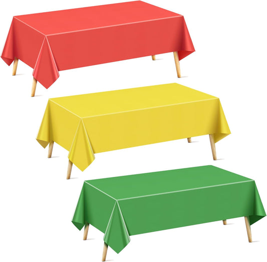 3 Pcs Red & Green & Gold Series Rectangle Tablecloth, 54x72" Solid Color Waterproof & Spillproof Disposable Plastic Table Cover, Durable Party Tablecloth for Dining, Buffet, Picnic, Outdoor Events