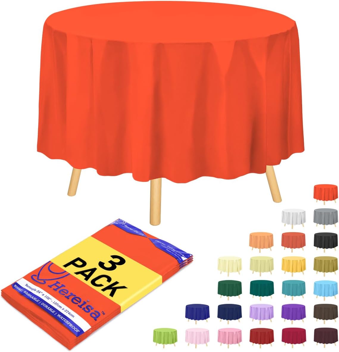 Brand Round Orange Plastic 84" Disposable Tablecloth (3 Pack), Party & Event Decorative Cover