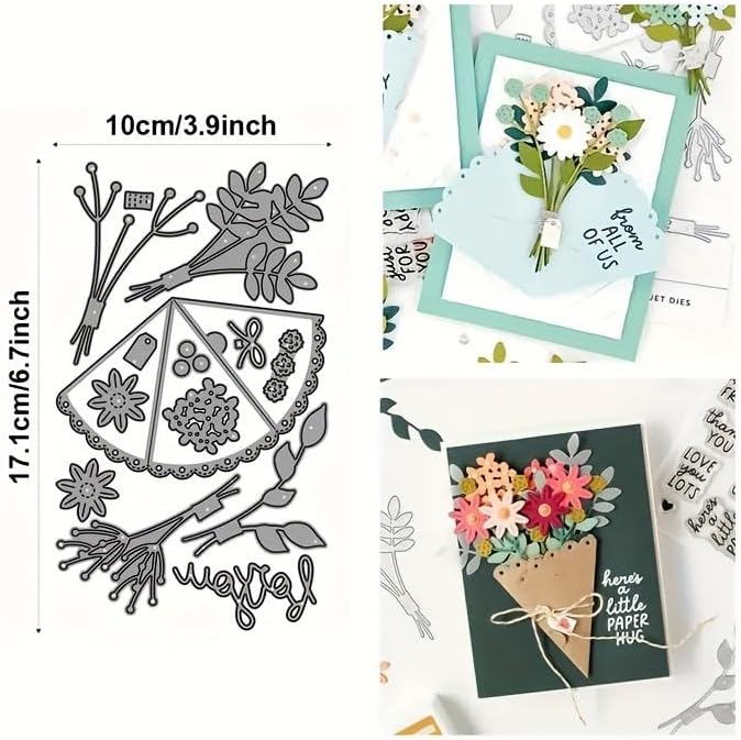 Flowers Metal Cutting Die for Scrapbooking - Cut Stencils for DIY Scrapbook Photo Album Decorative Paper Card, Card Making Supplies, Stencils & Crafting Die Cut (Bouquet in Hands 6.7 x 3.9 in)