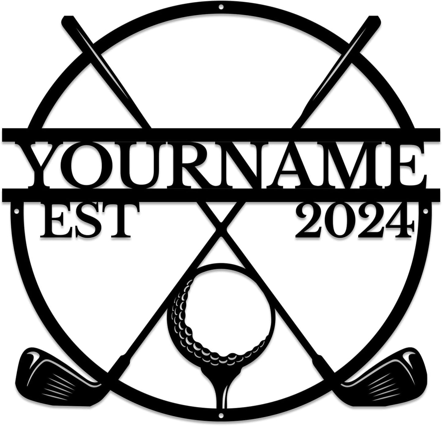 Golf Art Metal Signs,Custom Golf Metal Name Signs,Personalized Golf Signs,Black Golf Metal Wall Art Signs,Golfball Home Outdoor Metal Signs (Style G)