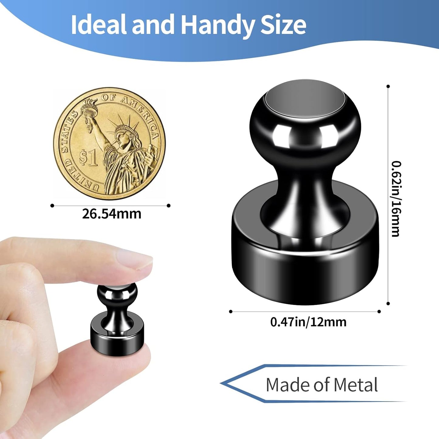 36Pack Refrigerator Magnets Black Fridge Magnets for Whiteboard Strong Whiteboard Magnets Small Metal Magnets for Fridge White Board Map Kitchen Office Classroom Adult