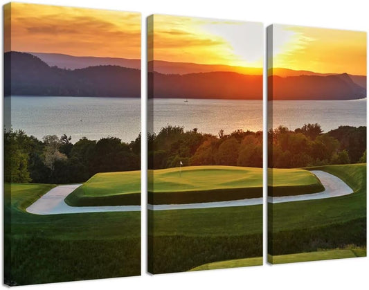 Golf Course Wall Art for Living Room Bedroom Bathroom Home Decorations Golf Course Pictures Posters Wall Decor for Office Canvas Prints Modern Artwork Framed Ready to Hang(12''W x 24''H x3)