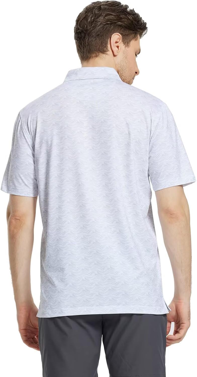 M MAELREG Mens Golf Shirt Short Sleeve Dry Fit Print Moisture Wicking Performance Patterns Collared Polo Shirt