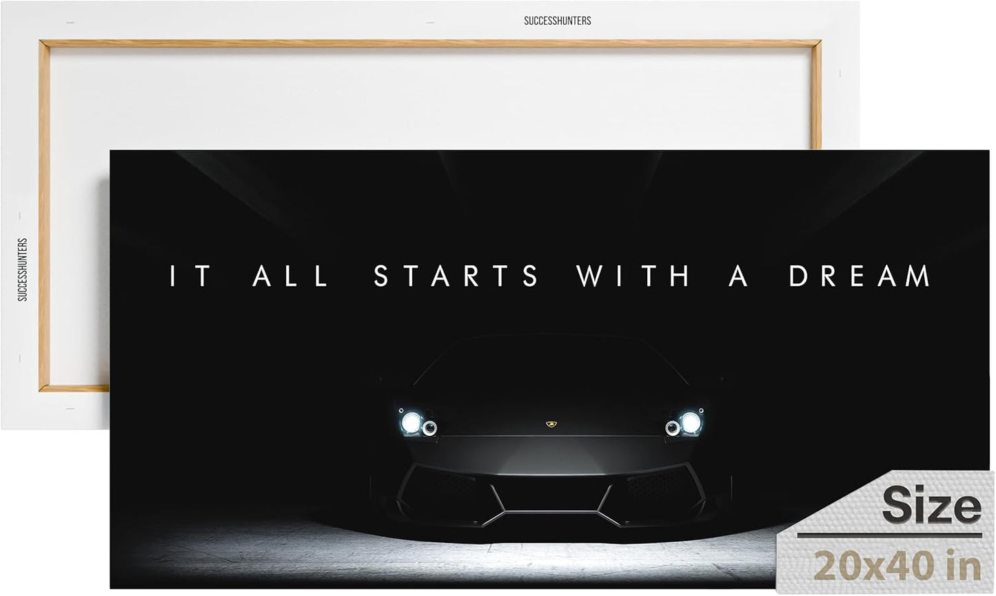 Motivational Wall Art for Office, Super Car Art Canvas, Inspirational Automotive Decor for Lamborghini Sportscar Lovers, Motivational Wall Decor for Office and Home, Inspiring Car Poster (40 X 20 in)