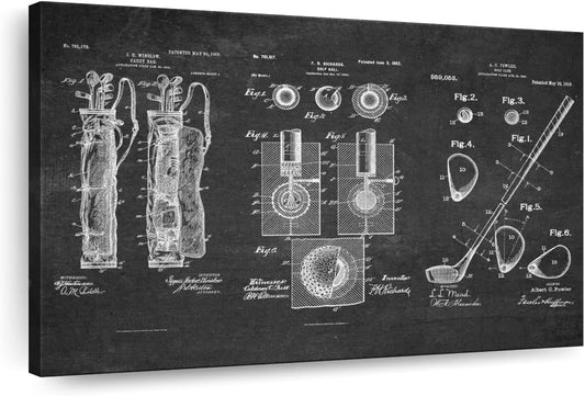 ElephantStock Golf Patents Canvas - 1 Panel Sports Patent Wall Art Decor - Sports Decorations for Boys Room - Wall Art and Office Decor - 36" X 24"
