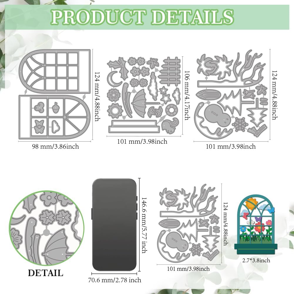 MAYJOYDIY Four Seasons Windows Cutting Dies Windows Scenery Metal Die Cuts Template Spring Summer Autumn Winter Embossing Carbon Steel Stencils for Card Making Scrapbooking Album Gift Decoration