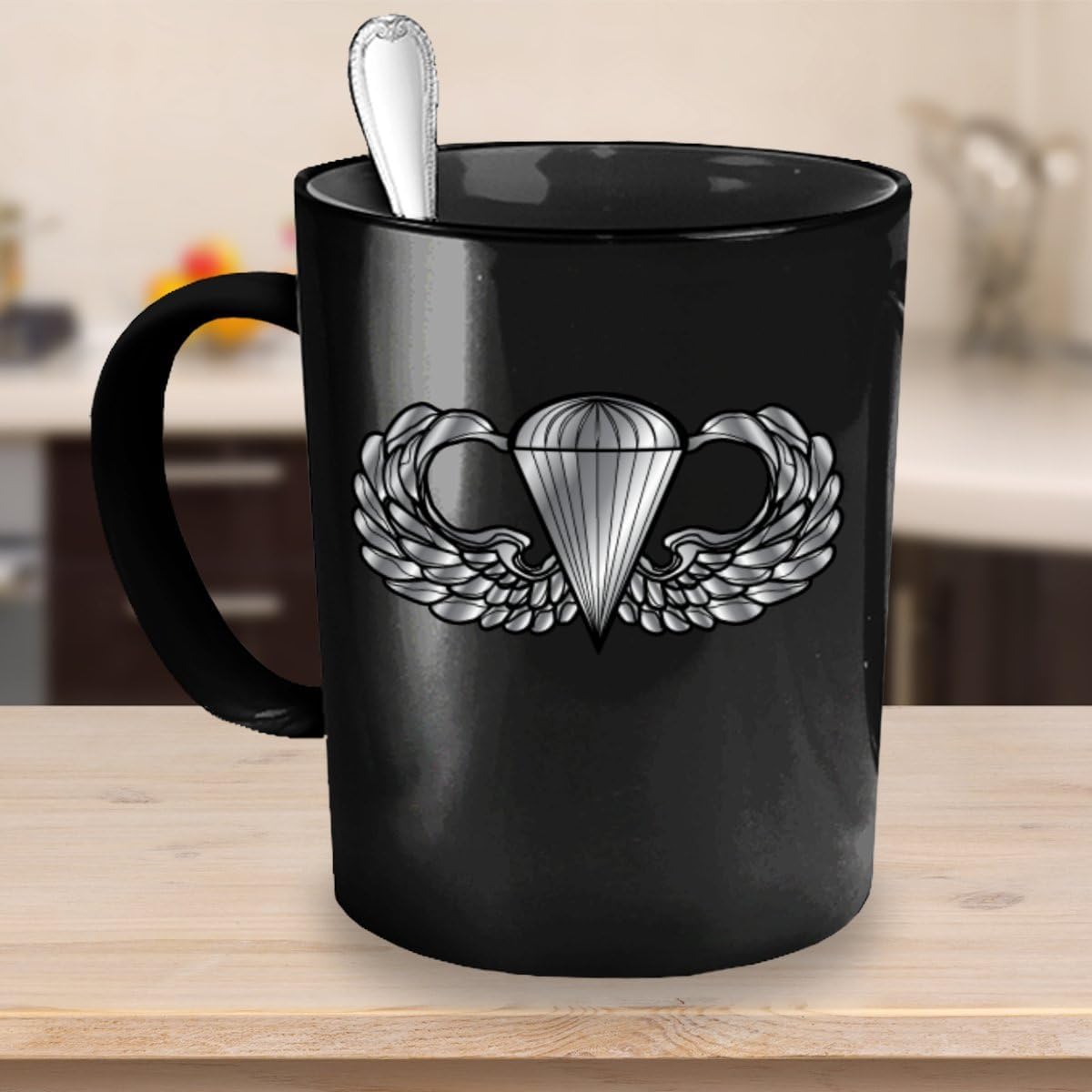 U.S. Army Airborne Coffee Mug - Parachutist Badge - Paratrooper Wings (Black, 11oz)