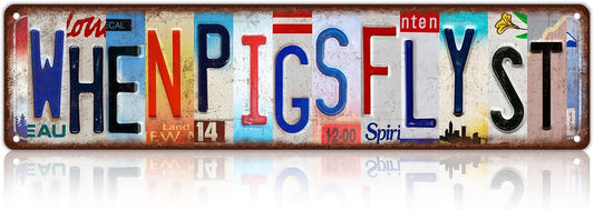 Vintage When Pigs Fly St Street Sign Wall Decor Metal Tin Signs Poster