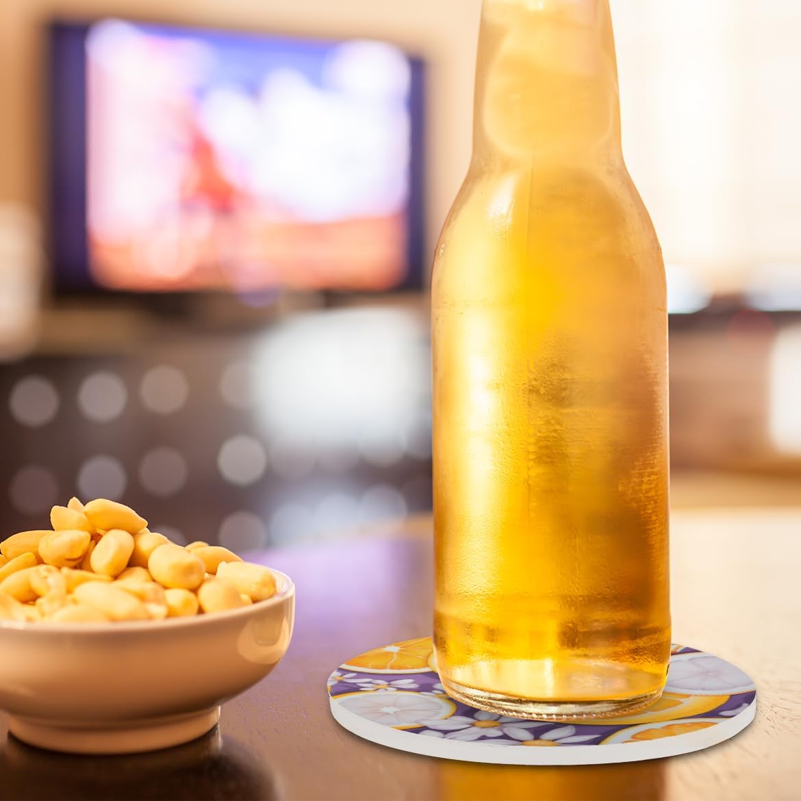 Ceramic Coasters for Drinks with Cork Back,Citrus Slice Daisy 4 Inch Absorbent Coaster Set 4 Pack, Quick Dry Non-Slip Coaster Mats for Home, Office, Bar