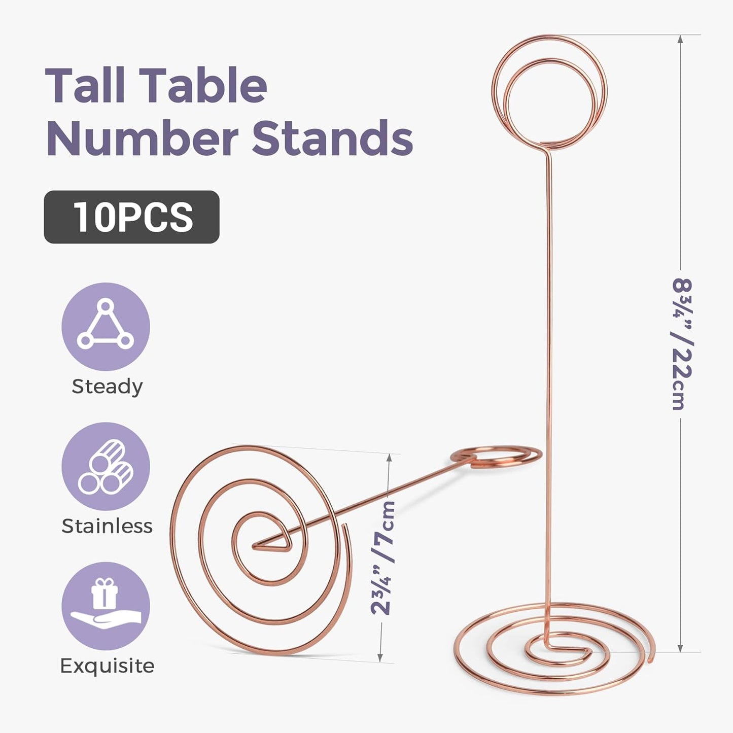 Table Number Holders 10Pcs - 8.75 inch Place Card Holder Tall Table Number Stands for Wedding Party Graduation Reception Restaurant Home Centerpiece Decorations Office Memo (Rose Gold)
