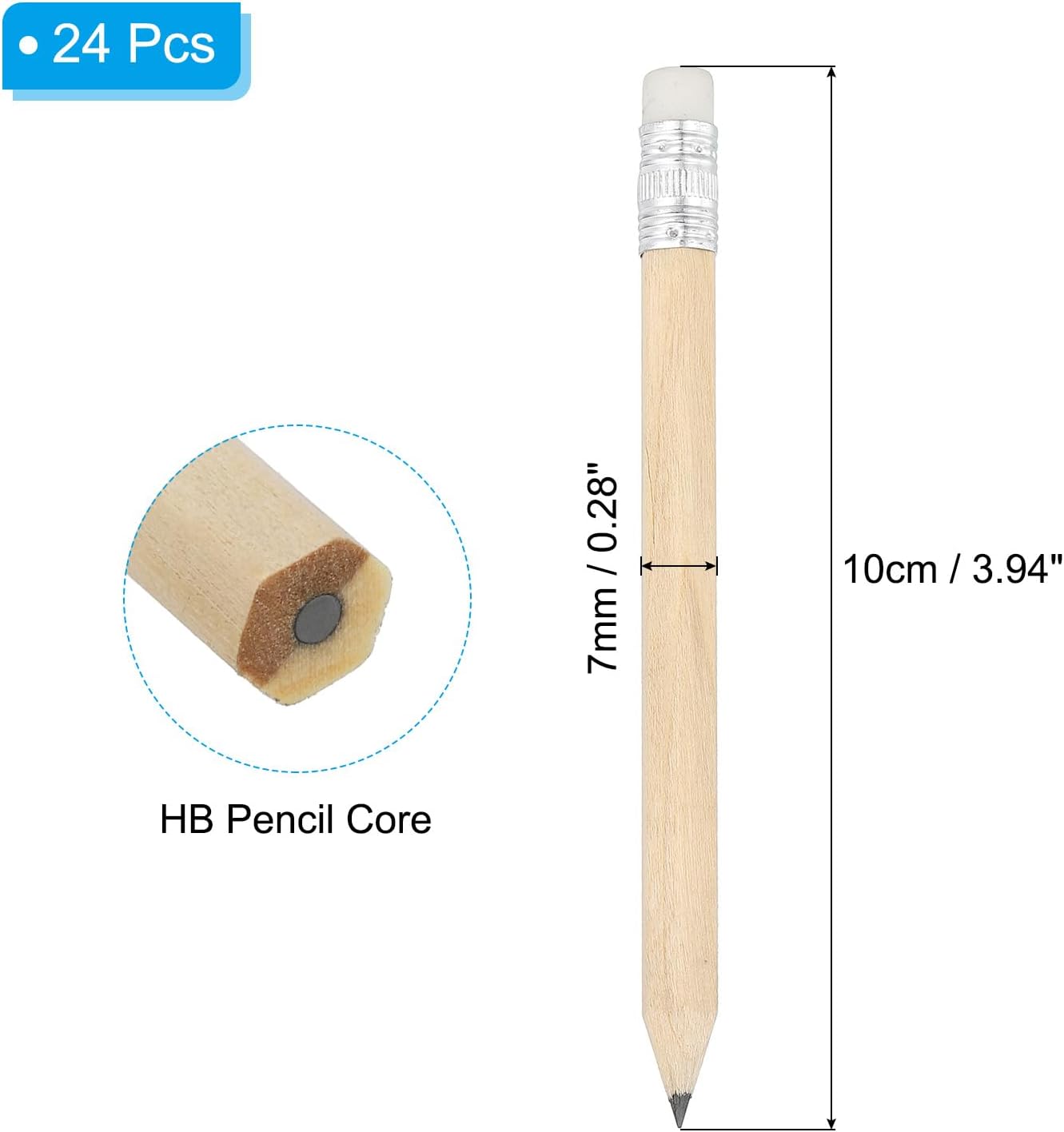 PATIKIL Half Golf Pencils Bulk, 24 Pack Pre-Sharpened Short Hexagon Wooden Pencils Mini HB Graphite Woodcase Pencil with White Eraser for Classroom Office Writing Supplies