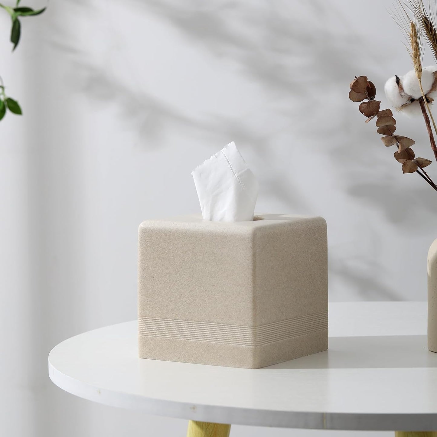 Tissue Box Cover Square, Resin Facial Tissue Holder Covers Cube Toilet Paper Holder Case Dispenser Home Decorative for Bathroom Kitchen Bedroom Living Room Office (Beige)