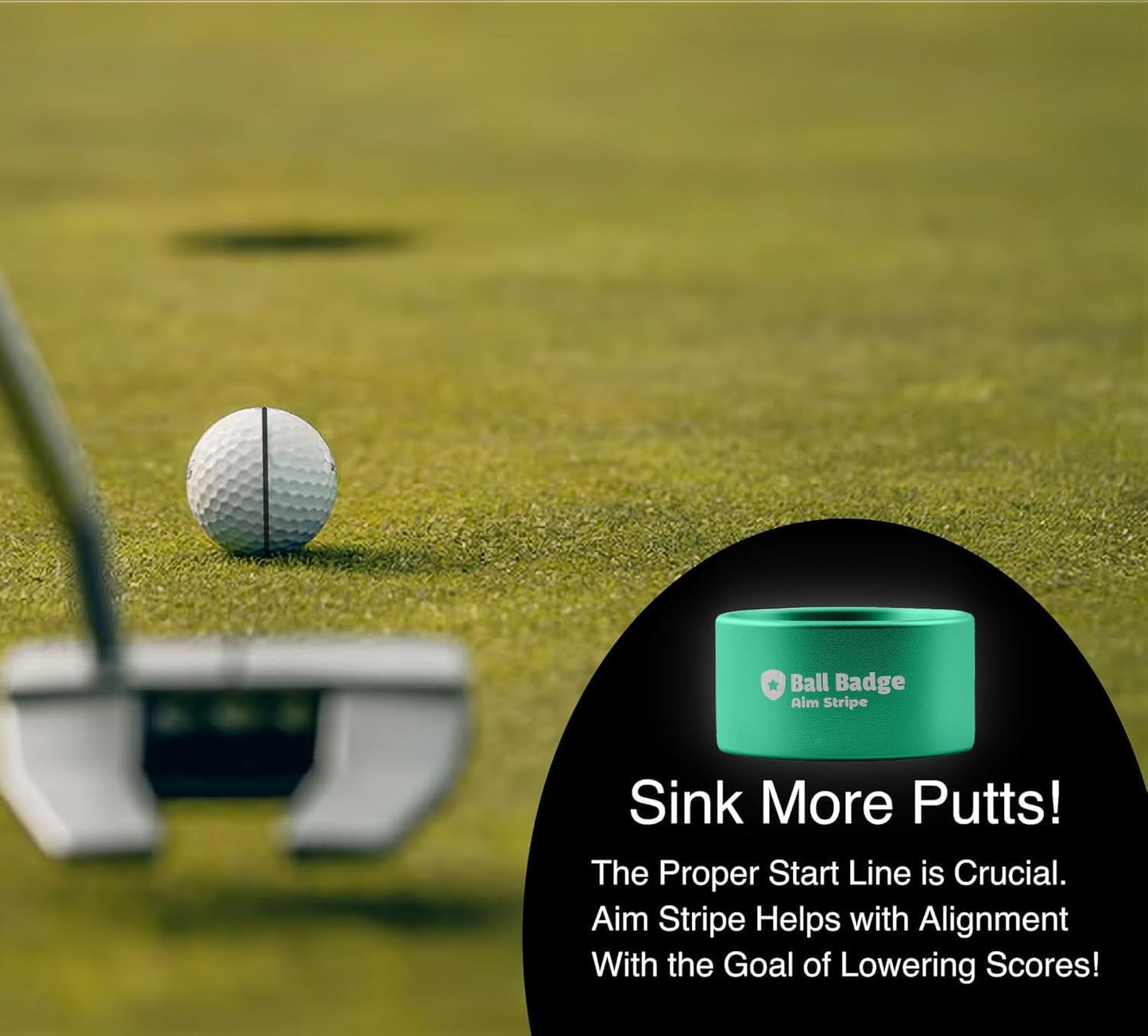 Ball Badge Aim Stripe - 360 Degree Golf Ball Line Marker Kit with Golf Bag Attachment for Perfect Alignment and Precision Putting