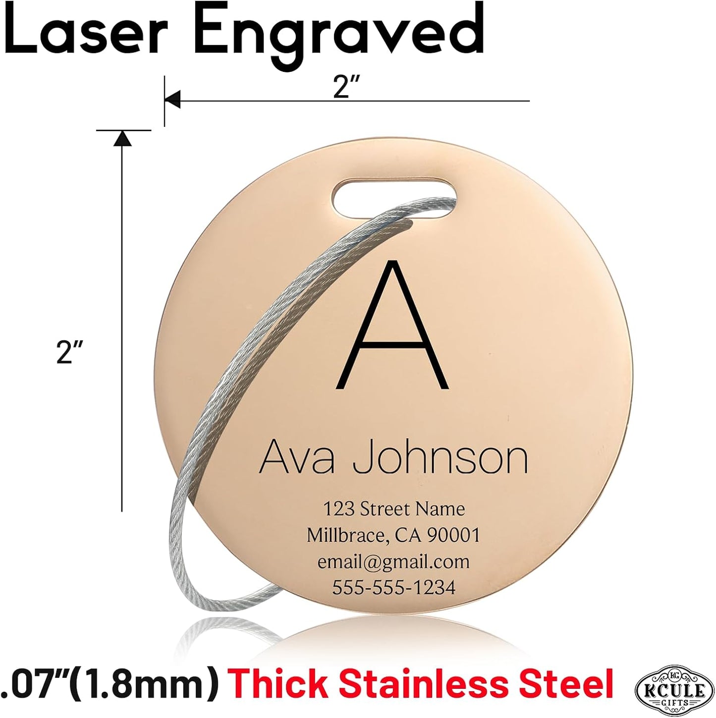 Customized Stainless Steel Luggage Tags: Personalize Your Suitcases, Backpacks, and Bags with Your Text (Rose Gold)