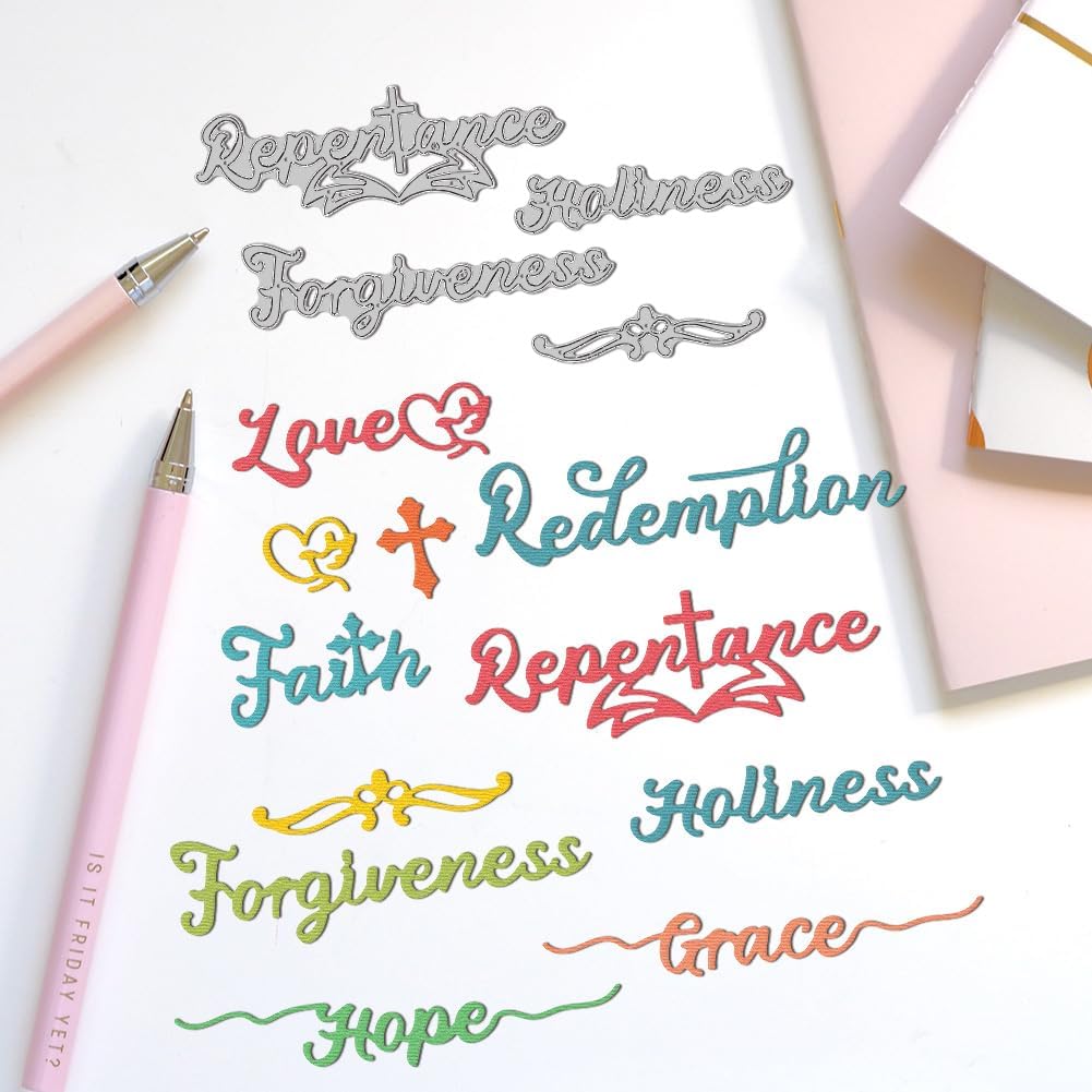Bible Theme Word Cutting Dies Biblical Cross Letter Card Making Die Cuts Carbon Steel Stencils Scrapbooking Embossing Template Dies for DIY Craft Album Easter Festival Gift Decor
