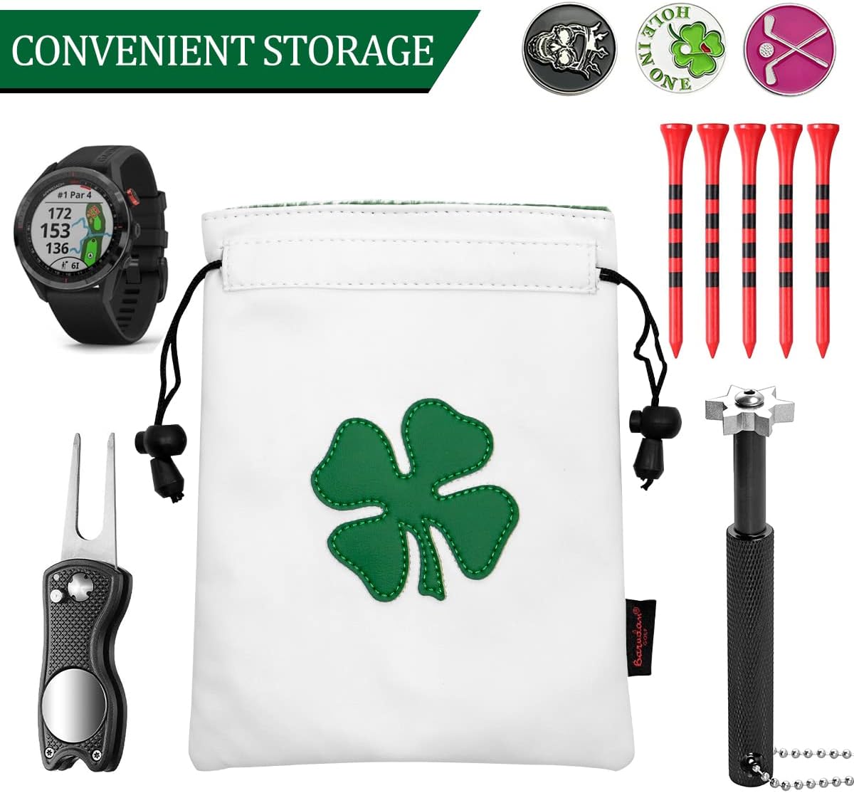 Leather Golf Tee Pouch with Drawstrings - Valuables Bag for Men & Women