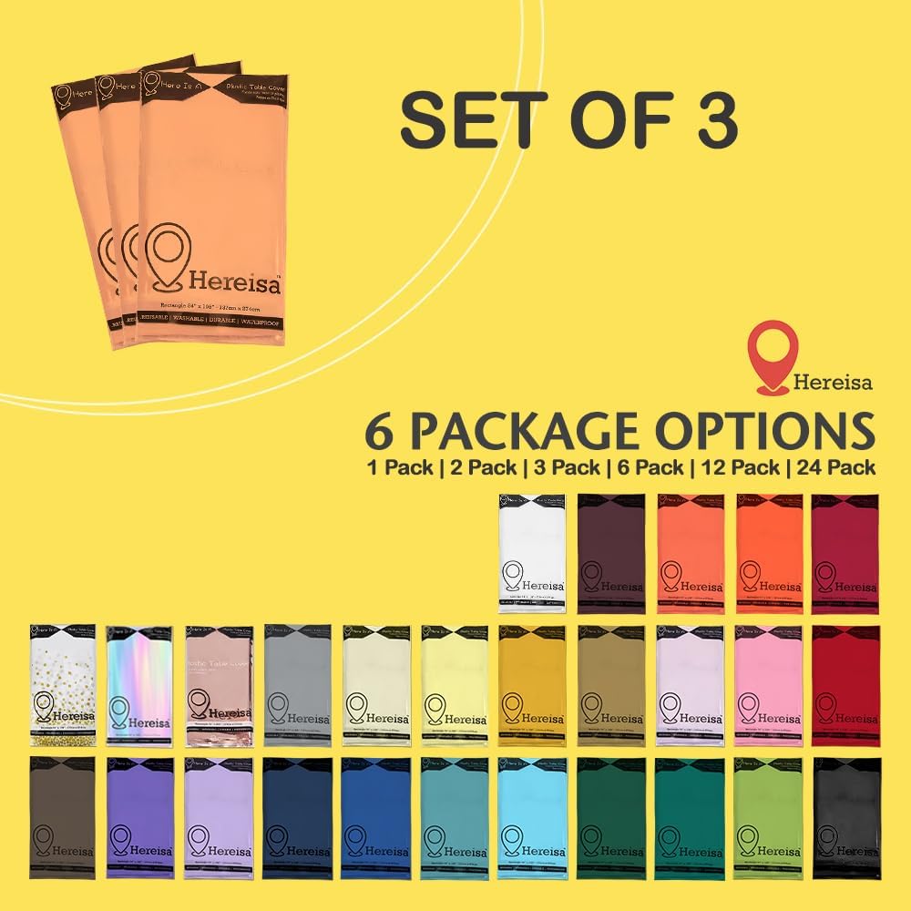 Plastic Peach Tablecloths 3 Pack Disposable Table Covers 54 x 108 Inches Pitch Onyx Peach Table Cloths for Parties Birthdays Weddings Anniversary BBQ Picnic, Fits 6 to 8 Foot Rectangle Tables