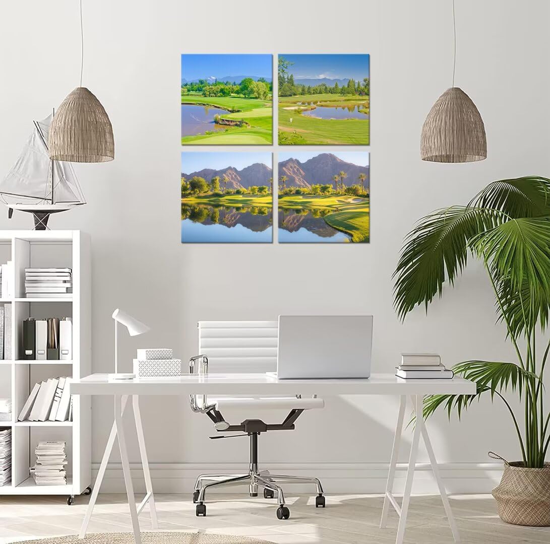 Pankila Indian Wells Golf Course Wall Art Canvas Prints USA California Golf Course Wall Decor for Living Room Bedroom Bathroom Home Decorations Framed Artwork Ready to Hang (12''W x 12''H x 4)