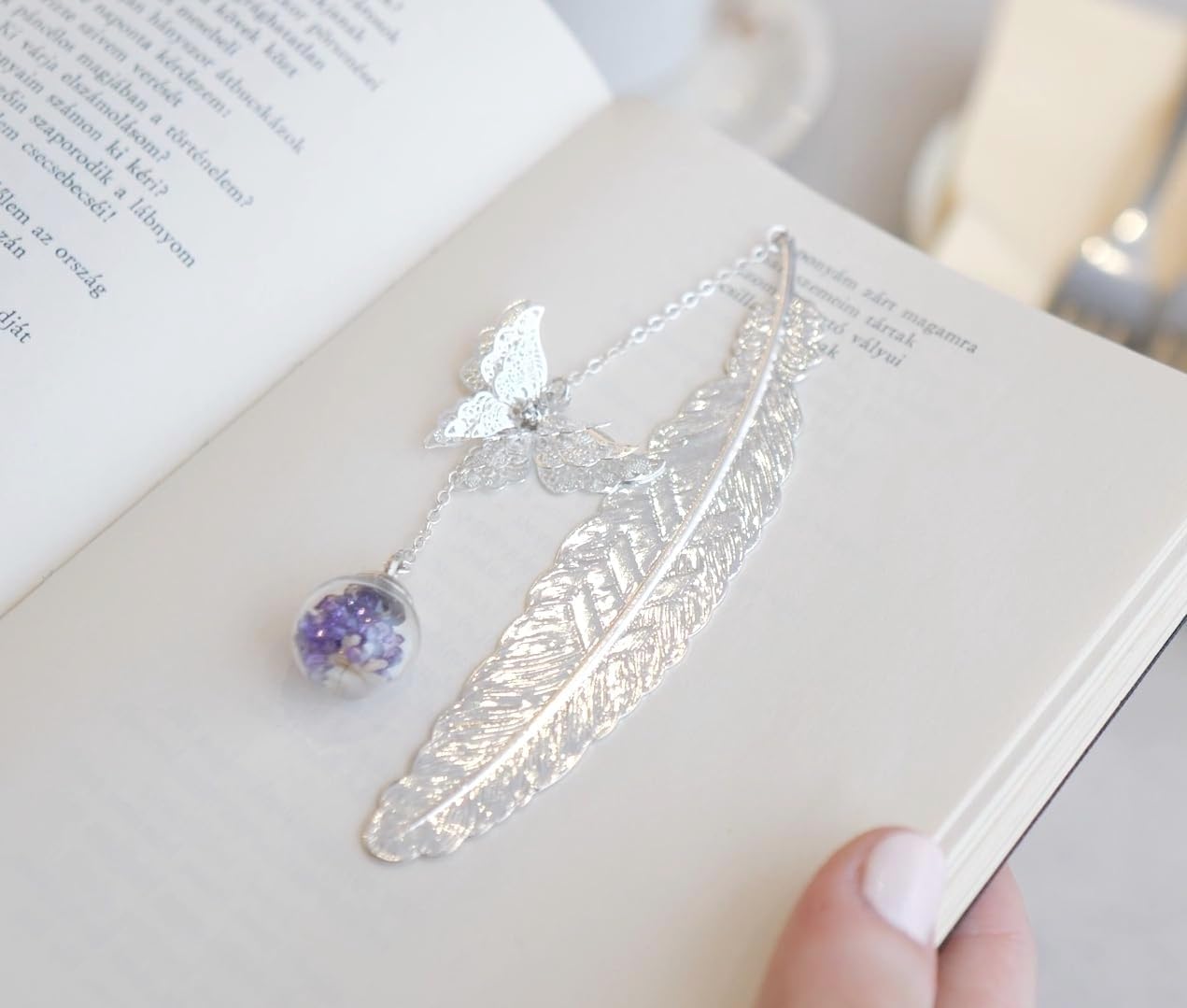 Toirxarn Silver Feather Bookmark with Butterfly Charm – Christmas Gifts for Women, Mom, Teachers, Book Lovers – Stocking Stuffers, Secret Santa, Birthday & Holiday Gift Box