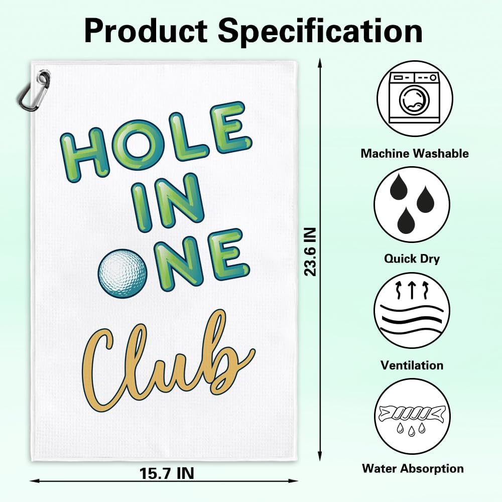 Hole in One Club Funny Printed Microfiber Golf Towel with Clip, Cute Golf Gifts for Golf Fan Dad Mom Papa Husband Grandpa, Golfer Father's Day Birthday Gifts, Golf Accessories for Men Women