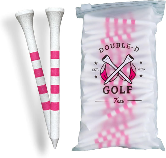 Bamboo Golf Tees Supporting Breast Cancer Research | 10% Profit Donation | Two Size Options (2 3/4" & 3 1/4") | Striped Pink and White | Biodegradable & Eco-Friendly