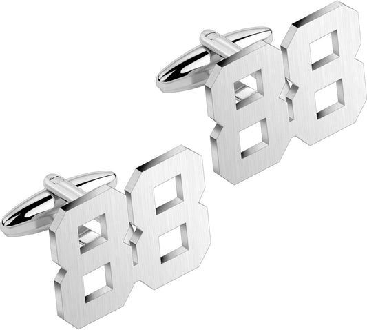 AMITER Mens Cufflinks with Number, Classic Silver Personalized Cuff Links for Men, Sport’s Day Casual or Formal Shirts