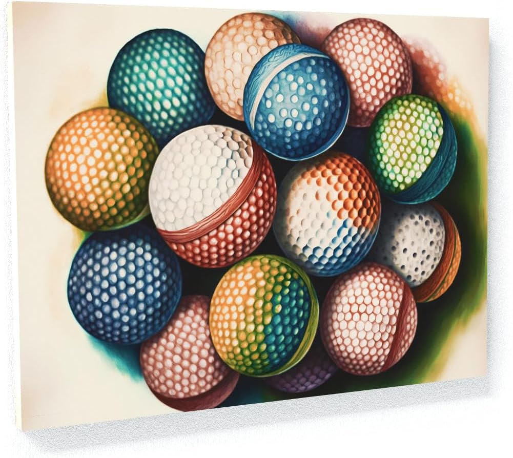 Sense Canvas Golf Ball Watercolor 29 Canvas Art - Home Decor Wall Art Print Poster Painting Small 16x12 / 1.5"