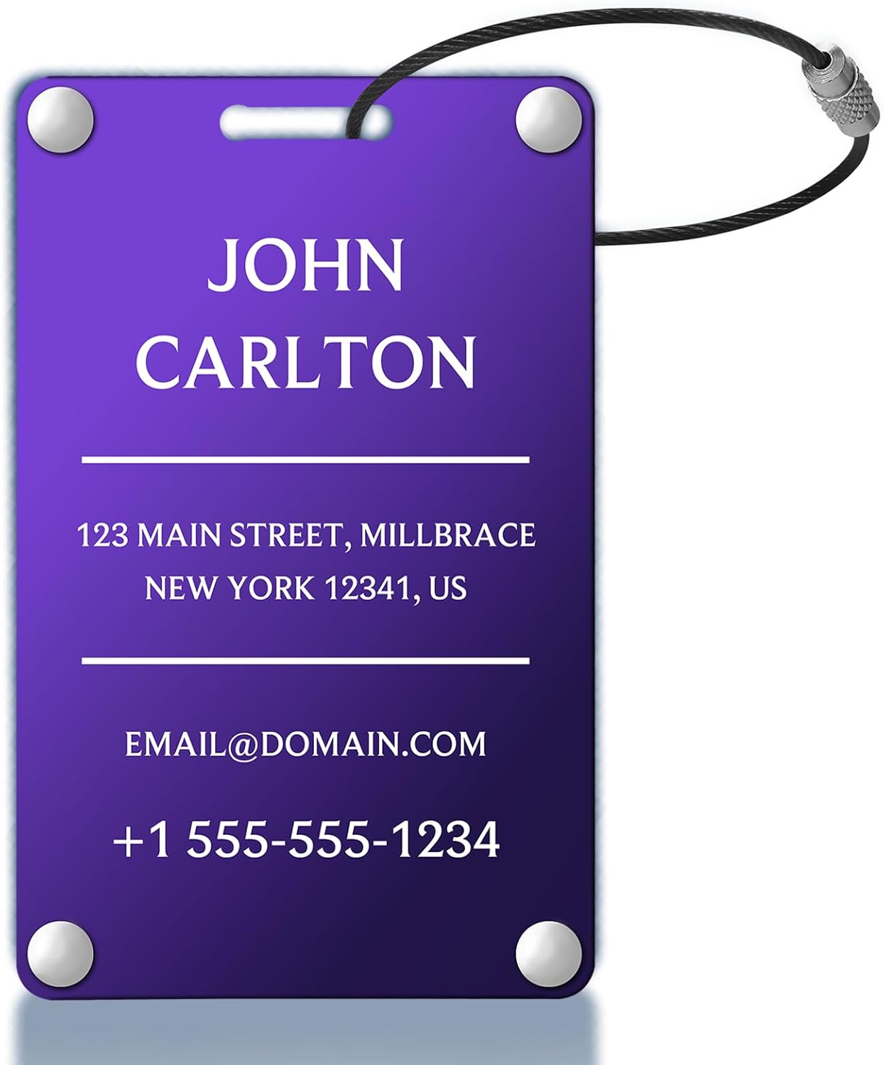 Personalized Luggage Tags for Suitcases - Aluminum Custom Luggage Tags for Backpacks & Bags, Sturdy, Waterproof & Heavy Duty (Purple/Card-Sized)