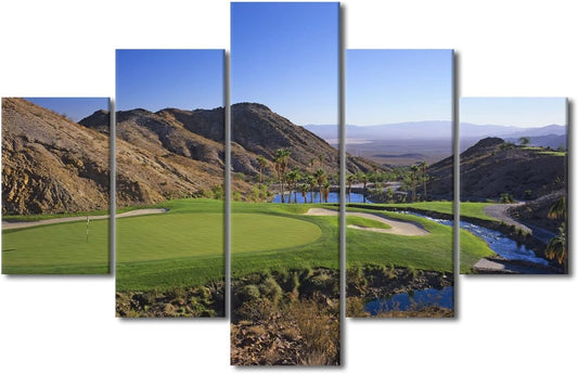 5 Pcs Golf Poster Wall Art Cascata Golf Course Scenery Picture Wall Art Canvas Print US Golf Themed Home Decor Pictures for Living Room Bedroom Painting Artwork Framed Ready to Hang - 60" W x 40" H
