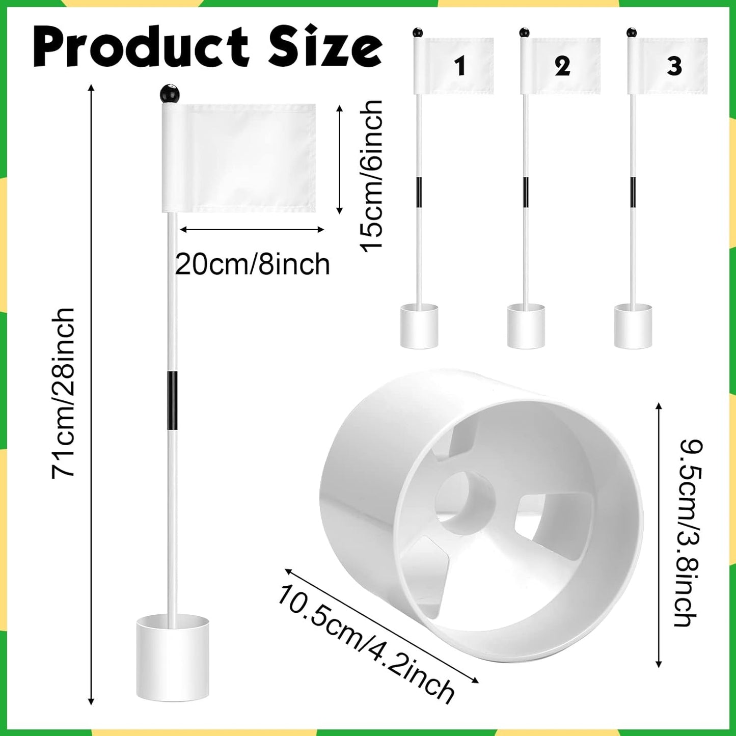 Hungdao 3 Piece Golf Flagstick Mini Putting Green Flag for Yard Golf Pin Hole Cup and Flag Set Portable Practice Putting Green Flagsticks for Driving Range Backyard(Classic)