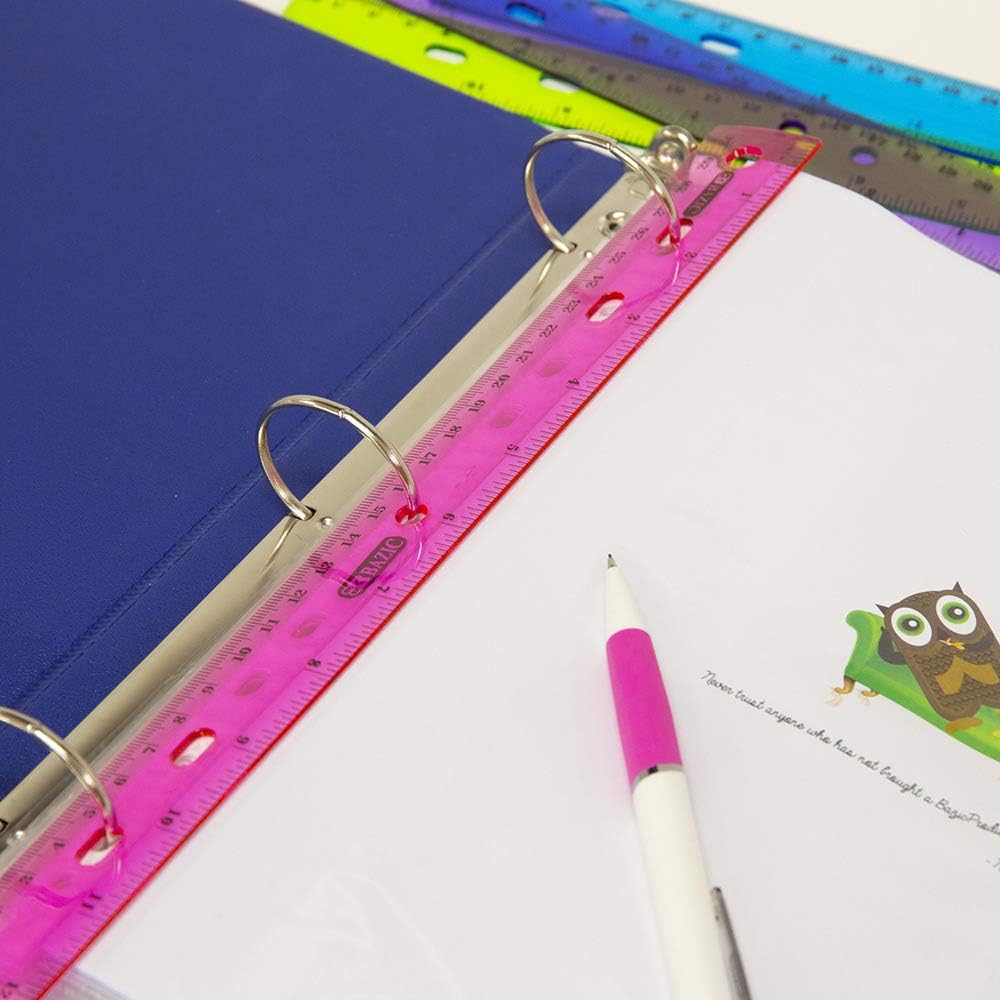 BAZIC Products Jeweltones Color Plastic Ruler 12" (30cm), Inches Centimeter Metric Measuring Drafting Rulers, for Students School Supplies (4/Pack), 2-Packs