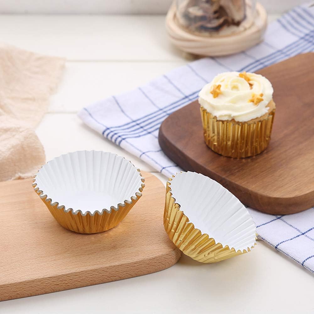 GOLF 500Pcs Standard Size Gold Foil Cupcake Liners Wrappers Metallic Baking Cups,Muffin Paper Cases (Gold, 500)