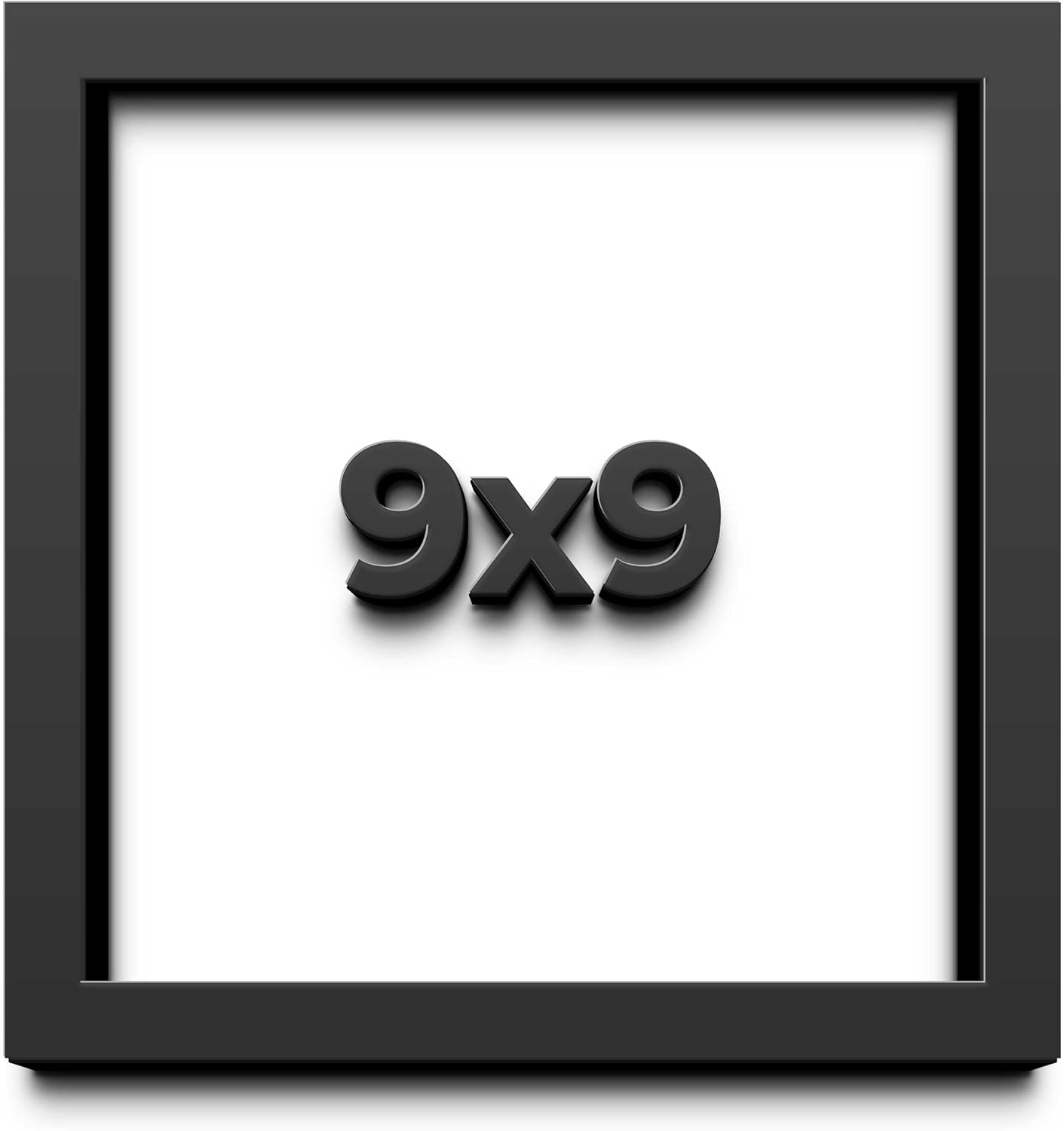 9x9 Shadow Box Black Solid Wood Display Frame with White Acid-Free Backing UV Acrylic & Hanging Hardware - with 3/4" Usable Depth