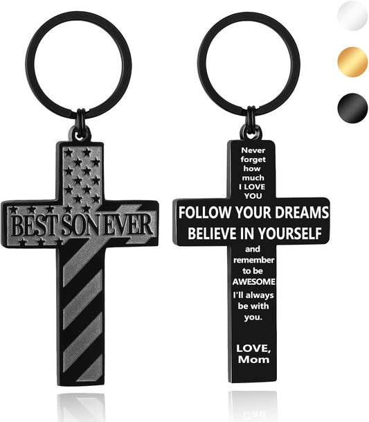 Football/Baseball/Soccer/Basketball Cross Keychains for Men First Communion Baptism Confirmation,Mens Gifts