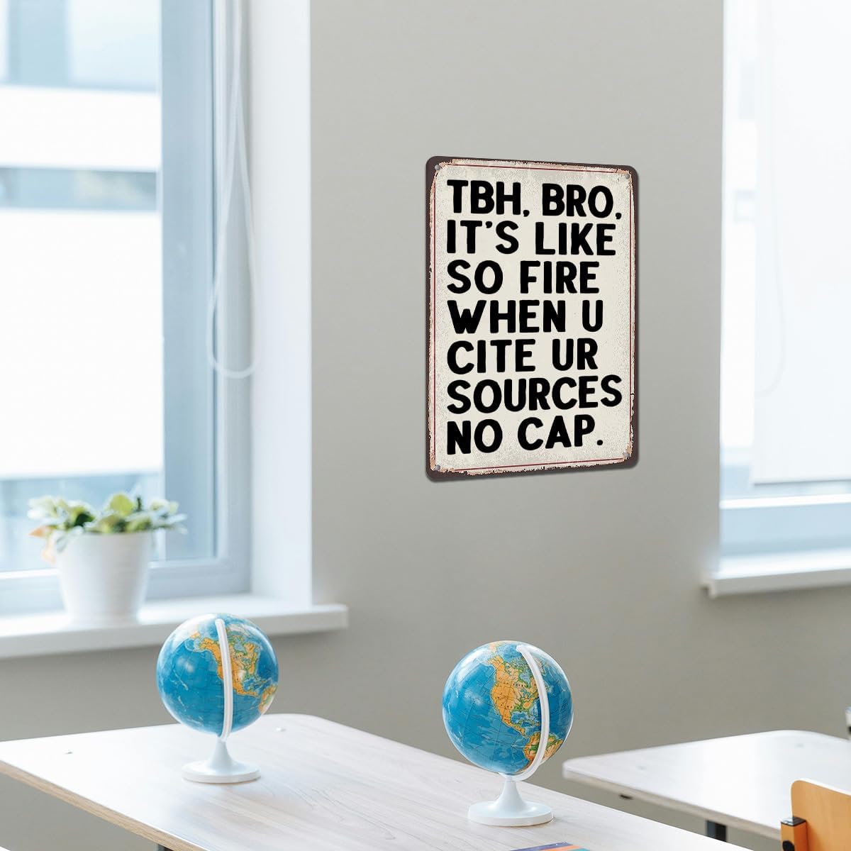 Funny English Classroom Decor - Cite Your Sources Meme Tin Sign, No Plagiarism Wall Art for College & High School, 8x12 Inch