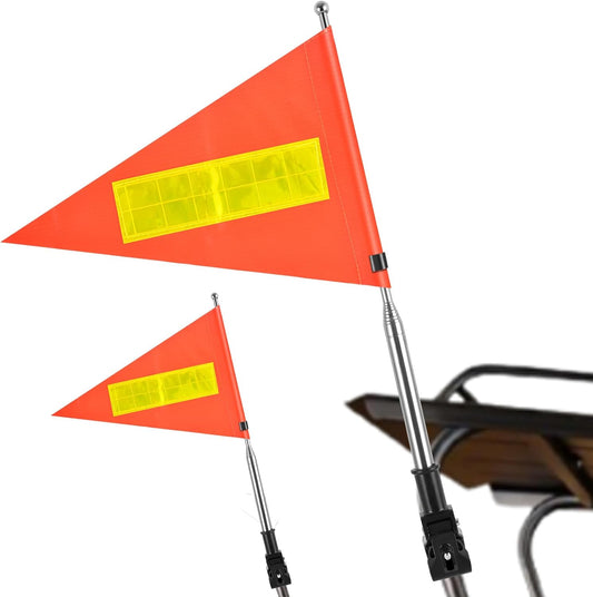 2 Pack Reflective Safety Flag - 22X30cm Orange, Telescopic Pole, Mount for Golf Carts & Wheelchairs