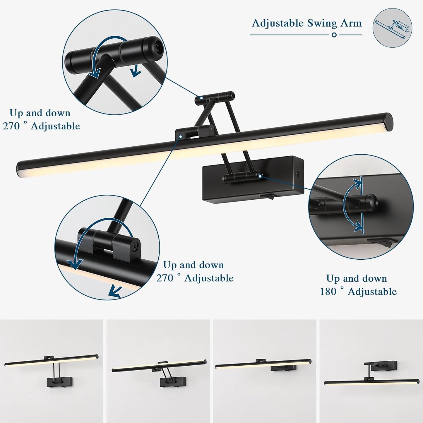 Joossnwell Battery Operated Picture Lights with Remote Wireless Art Lighting for Wall 23.62 Inch Rechargeable Painting Light Black Frame Light Dimmable 3CCT Gallery Light for Library Portrait