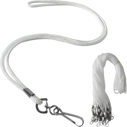 120 Pcs White Lanyards Premium Bulk Lanyards Round 36" with Swivel J Hook for ID Name Badge Holder, VIP, School, Kids, Coach, Conference, Festival and Hang Keys